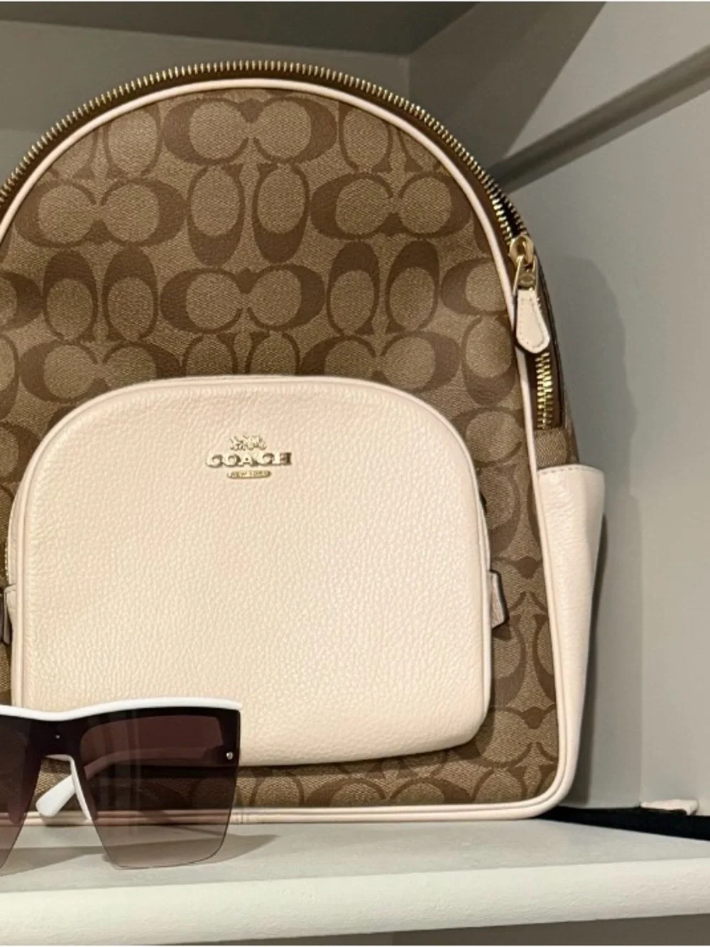Coach Signature Canvas Backpack with Cream Leather Trim
